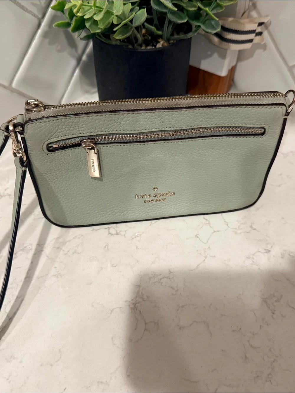 kate spade Pale Mint Leather Wristlet Clutch